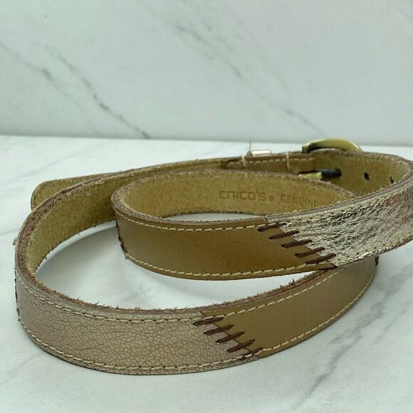 Chico's Metallic Patchwork Genuine Leather Skinny Belt Gold Buckle Small (S) ✨ - Picture 2 of 4